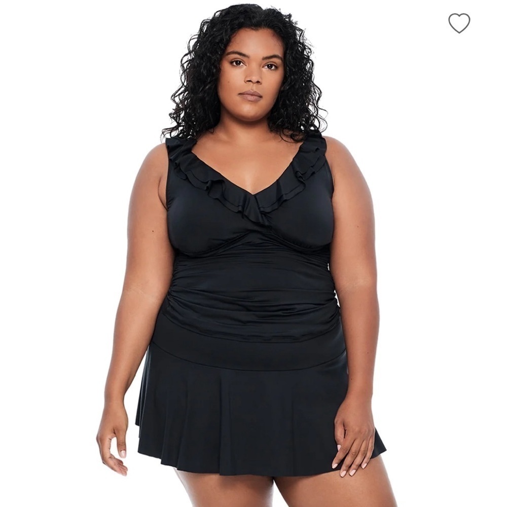 LAUREN RALPH LAUREN Women's Black V-Neck  Beach Club Solids Tankini Top plus
